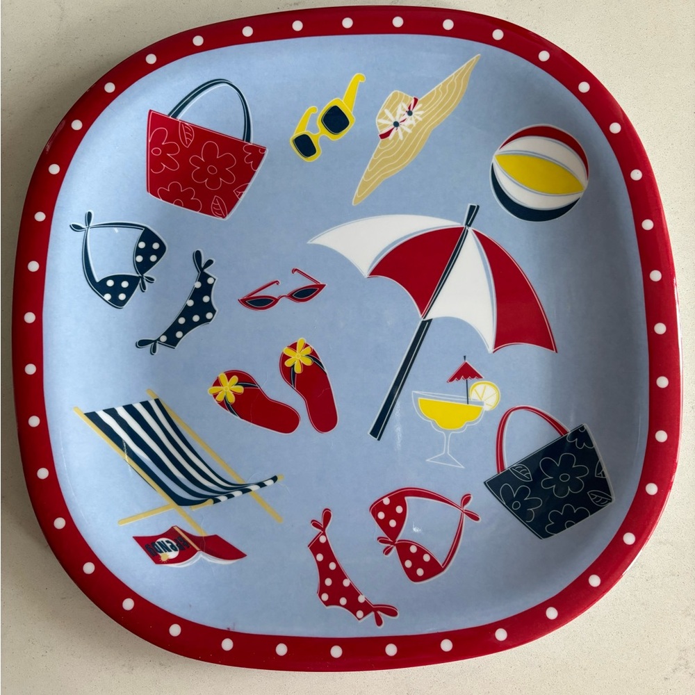 Set of 14 Melamine Quality Dinner Plates. NEW! Cute Summer Beach Theme!